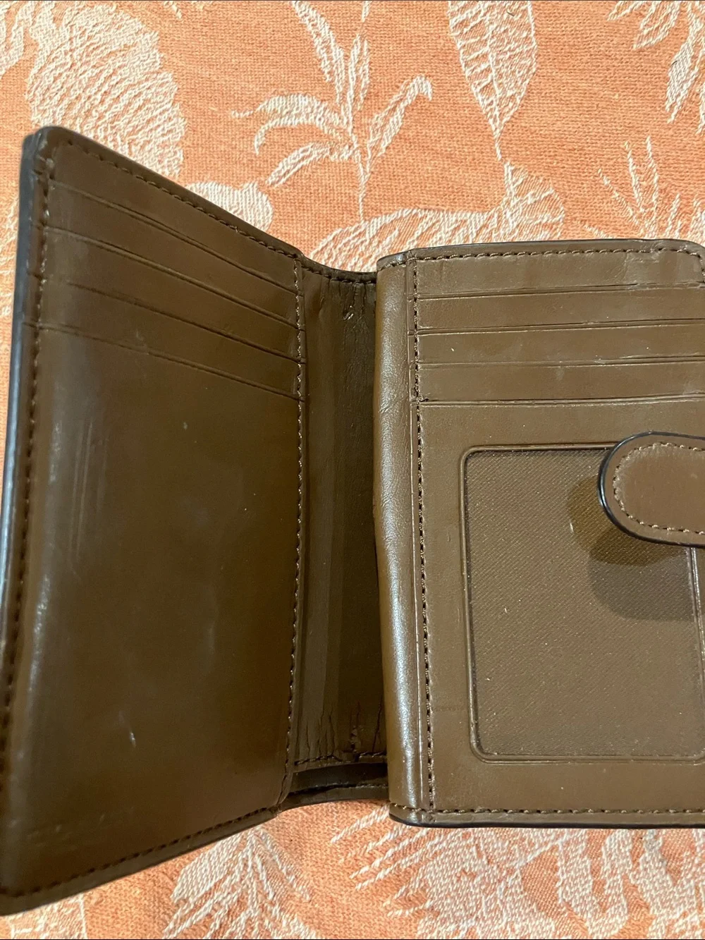 Coach Brown Signature Canvas Compact Wallet with Silver Logo